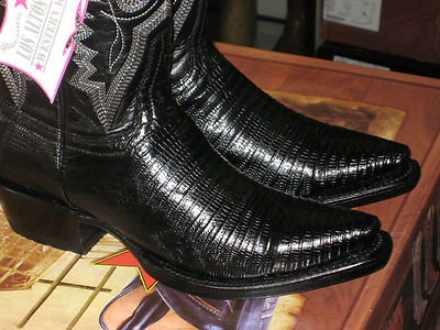 Pre-owned Los Altos Boots Los Altos Women Black Genuine Teju Lizard Snip Toe Western Cowboy Boot 340705 In Blacks