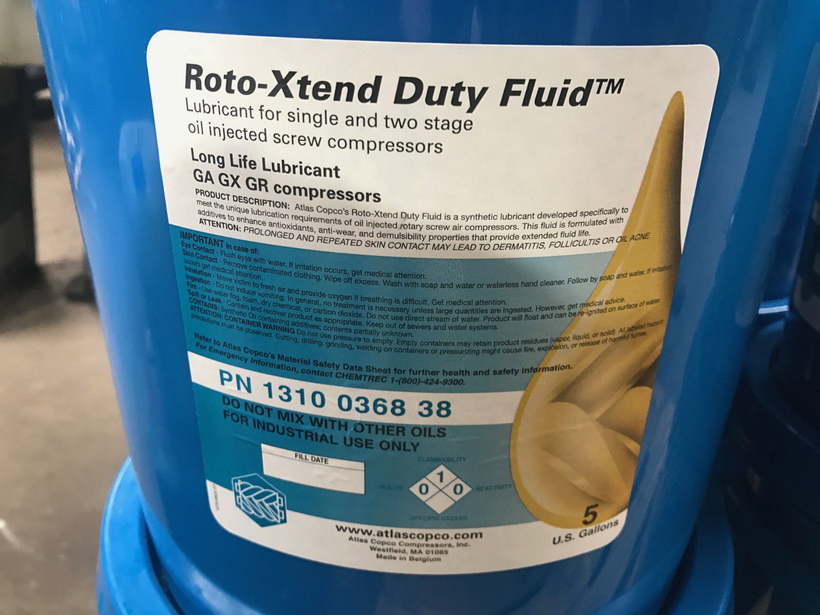 Atlas Copco 5 Gallon 1310 0368 38 Roto Xtend Compressor Oil