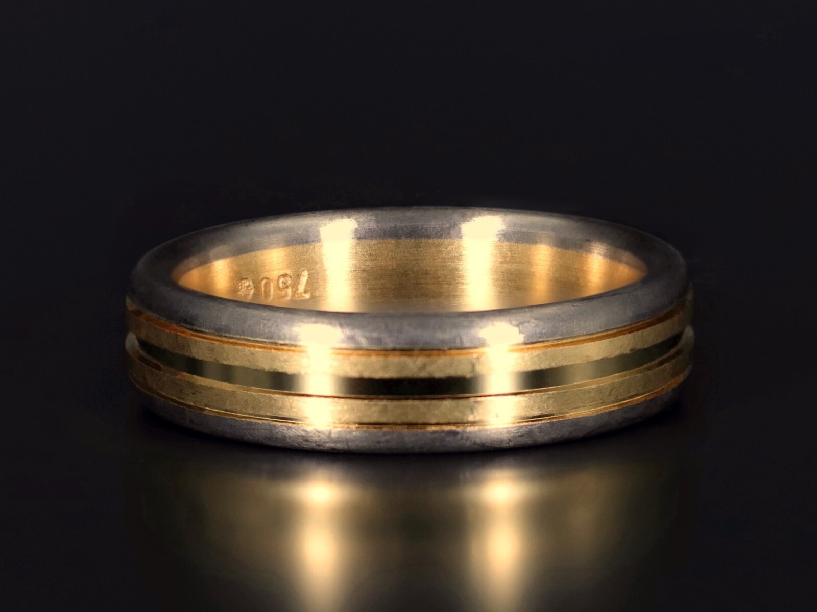 18Kゴールド デザインリング✴︎used ✴︎ Men's 18K Gold Two-Colored Brushed Design Ring Band | eBay