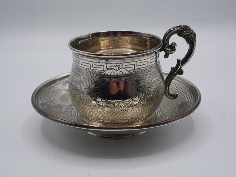 Belle Tasse A Cafe Et Sous Tasse Argent Massif Poincon Minerve 1 Er Titre