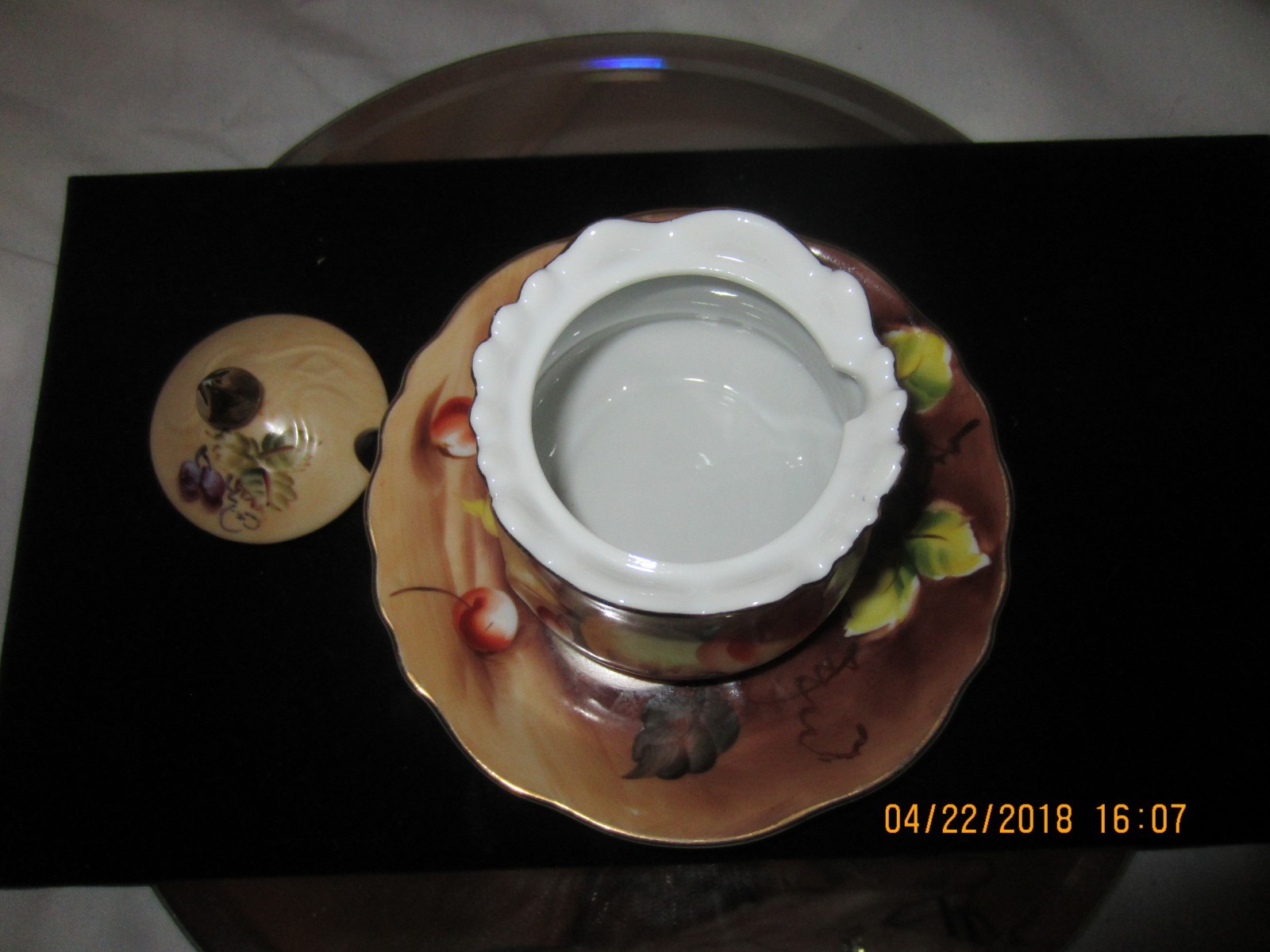 Vintage Lefton Hand Painted China Jam Jelly Jar W/ Under Plate Heritage Brown
