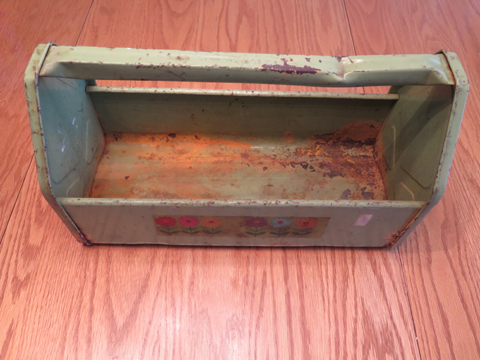 Tool Box Tote Green Metal Tray Tools Vintage Metal Decor Garden Flowers Planter