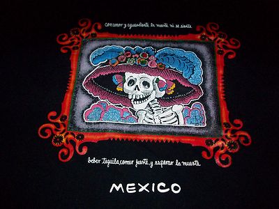 MEXICO DAY Of The DEAD Sugar SKULL Skeleton T SHIRT DRINK TEQUILA Wait To Die LG