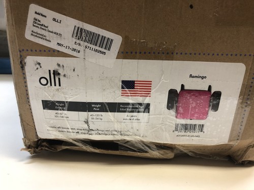 Clek Olli Backless Belt Positioning Portable Compact Booster Car Seat- Flamingo