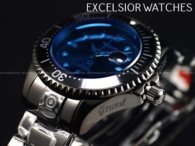 New Invicta Men's 47mm Grand Diver RADAR AUTOMATIC Tinted Crystal Black SS Watch