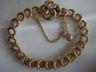Antique Victorian 14k Love Knot Bracelet with Diamond & Enamel