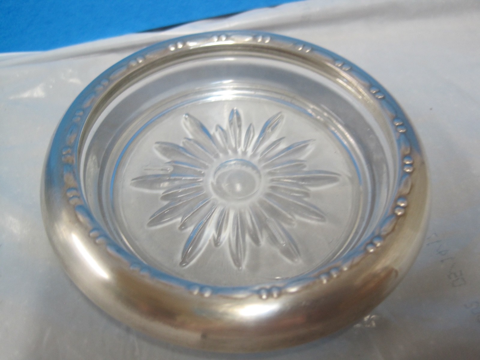 4 Crown Sterling and glass coasters