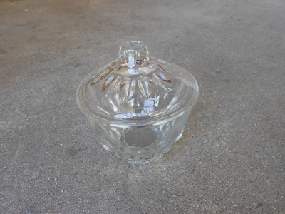 Depression HAZEL ATLAS Clear Glass CANDY BOWL  w Lid  Thumbprint Design  Vintage