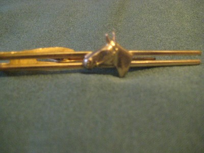 HORSE head vtg equestrian jewelry TIE CLASP bar clip gold-tone Hickok Western