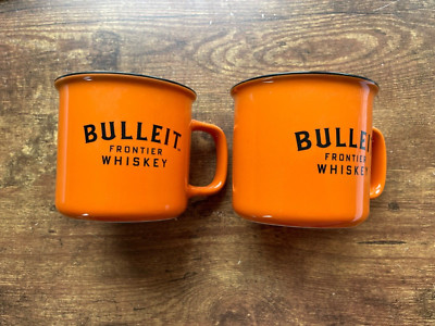Bulleit Bourbon Frontier Whiskey Ceramic Coffee Tea Mug Cup Orange Black Set 2