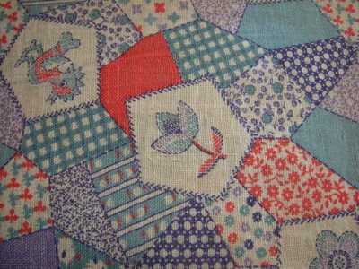 4 Vintage Patchwork Look Aqua, Red, Purple Feed Sacks 100% Cotton Fabric