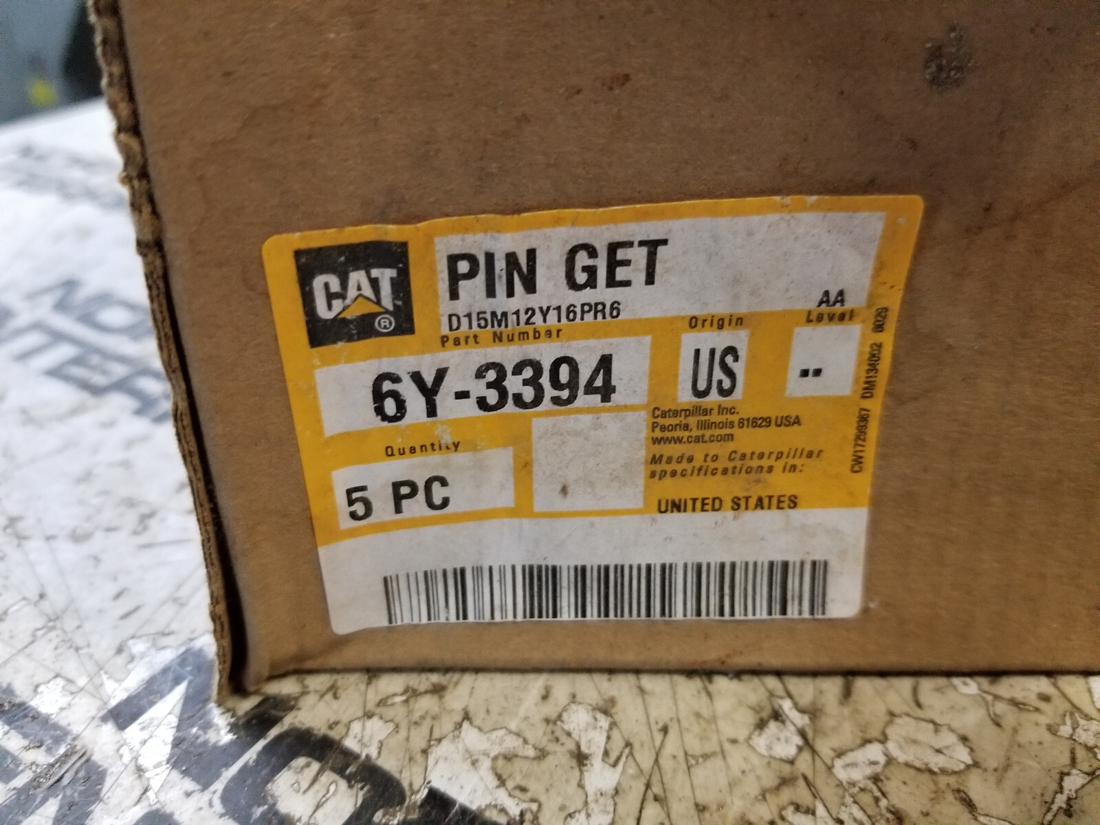 1 BOX OF 5 PINS - CATERPILLAR 6Y-3394  GROOVED PIN 6Y3394 - Picture 2 of 3