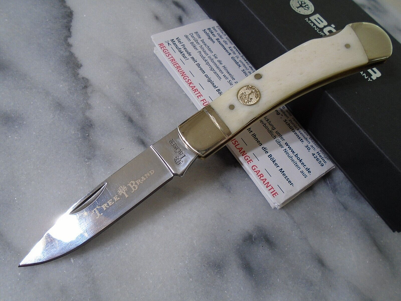 Boker Tree Brand White Bone Lockback Pocket Knife HCSS Germany 110250WB 6.50