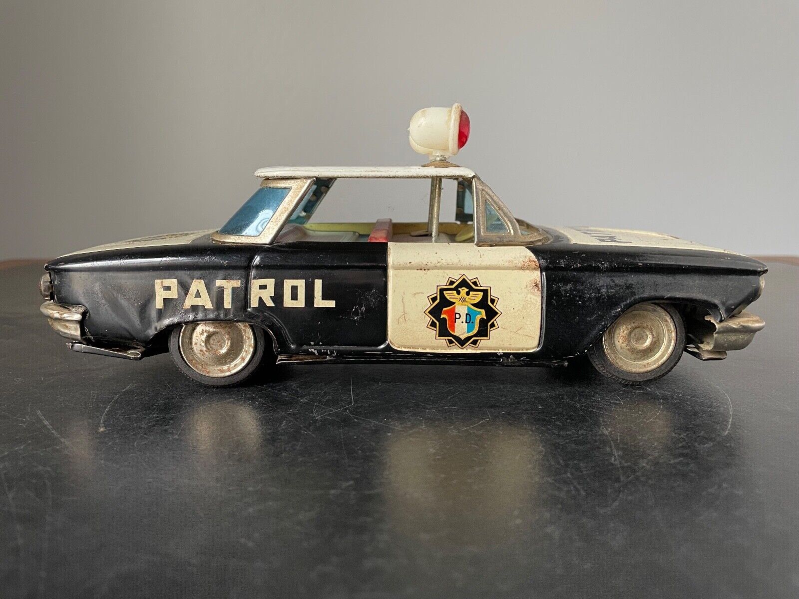 Vintage Tin Toy Police Car Patrol Friction Corvair Ichiko Vintage Tin Toy Police Car Patrol Friction Corvair Ichiko