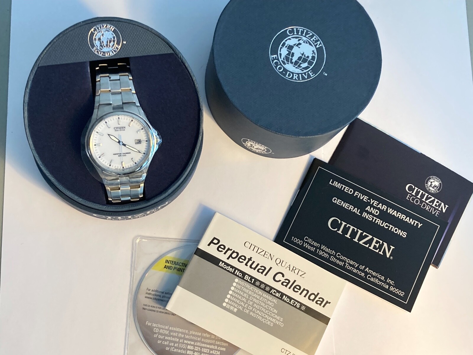 Pre-owned Citizen Eco-drive Men's Wr100 Ss Brac Wh