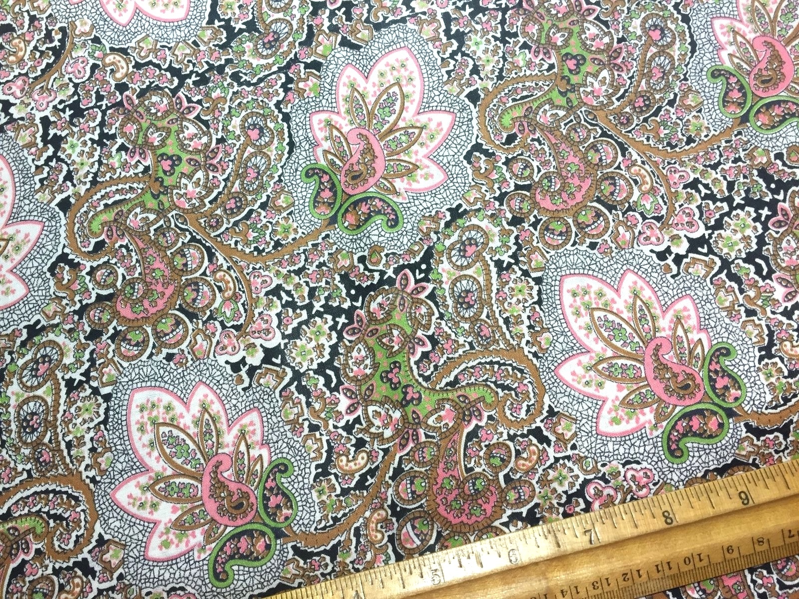 Vintage Cotton Fabric 40s PRETTY Pink Green Floral Paisleys  36w 1yd