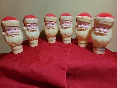 Vintage Lot of 6 Christmas SANTA Head Bank s Candy Topper Plastic Blow Mold Look