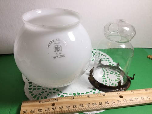 ANTIQUE VERRE KRASNA TTRADE MARK OPALINE GAS LIGHT 2 PART SHADE GLOBE W/INSERT
