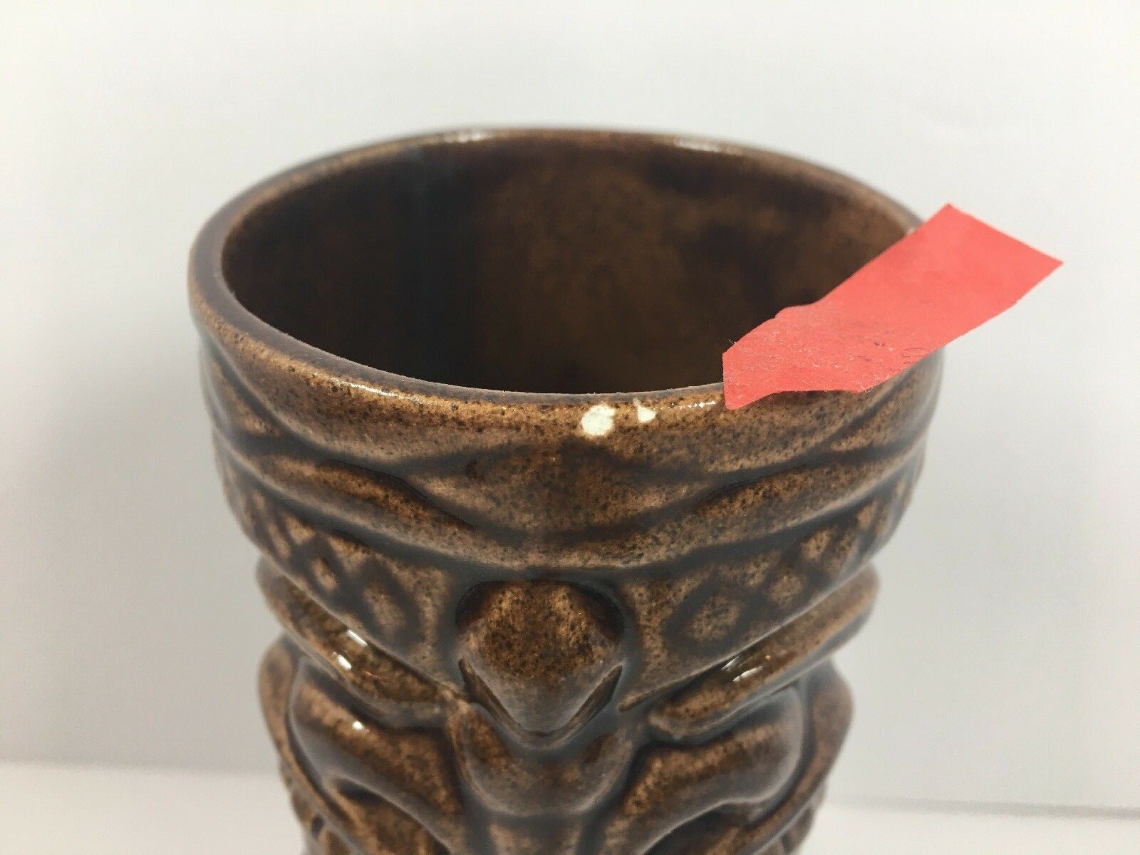 Tiki Farm Jimmy C Tall Handle Stein Cup Mug Cocktail Tumbler Brown Ceramic FLAWS