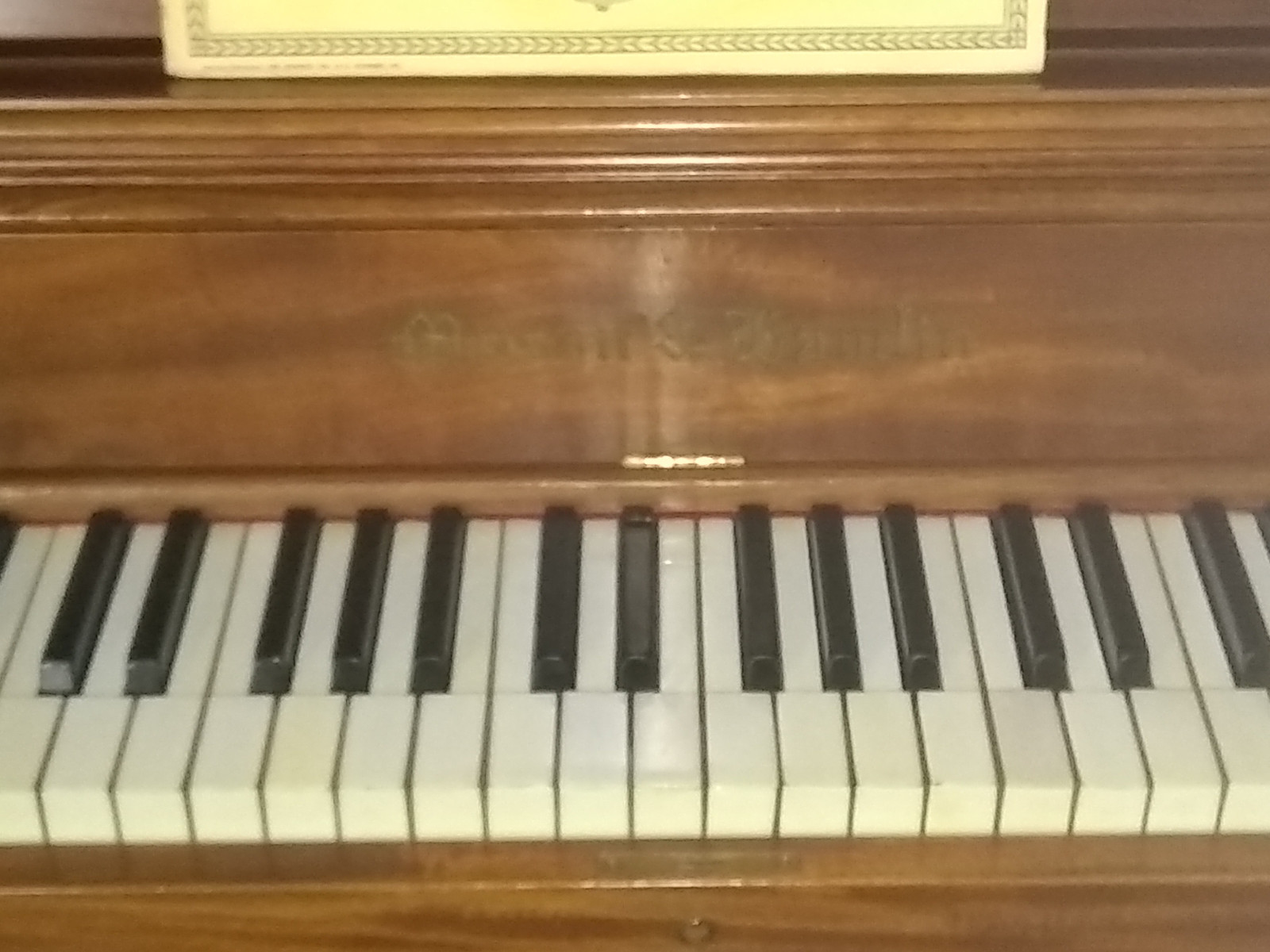 Upright Piano Mason Hamlin, built 1906. Mahogany case & bench. Art deco trim