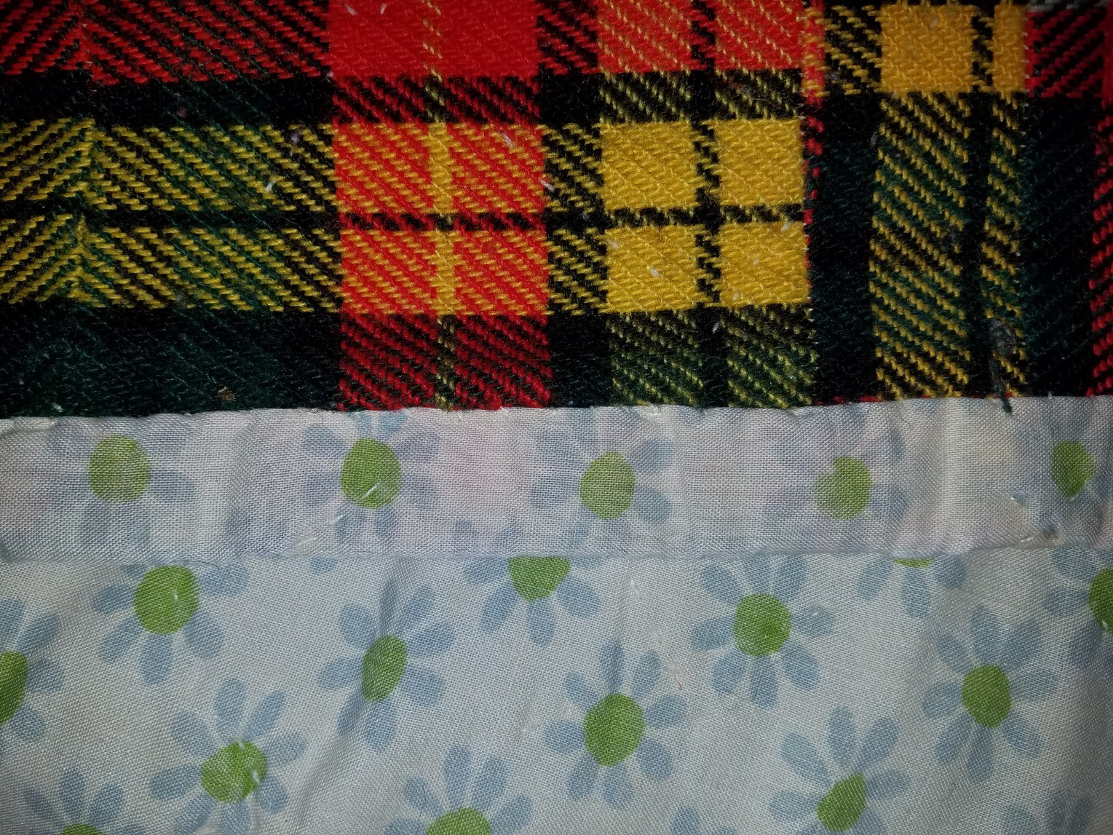 Vintage Handmade Wool Plaid Tartan Cotton Boho Mod Patchwork Crazy Quilt 68 X 86