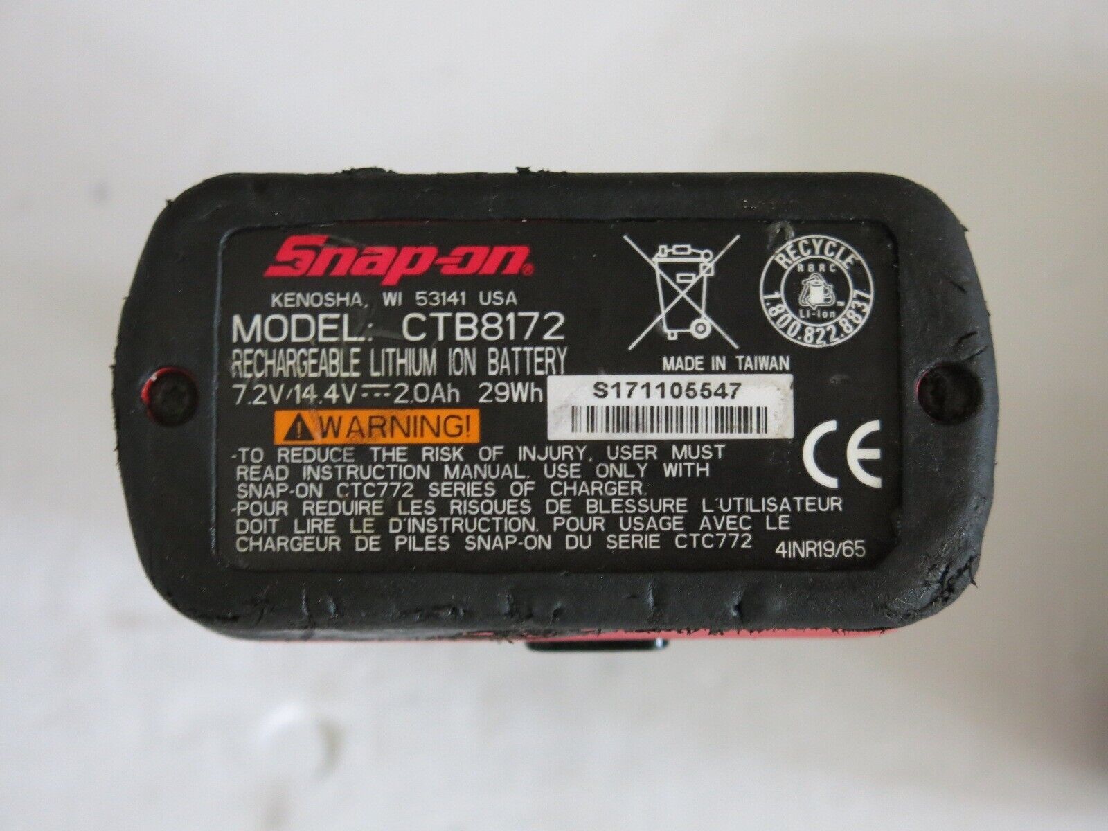 Snap On CTB8172 14.4V 2.0 Ah Battery CT861 cts861 ctr861 Snap On CTB8172 14.4V 2.0 Ah Battery CT861 cts861 ctr861