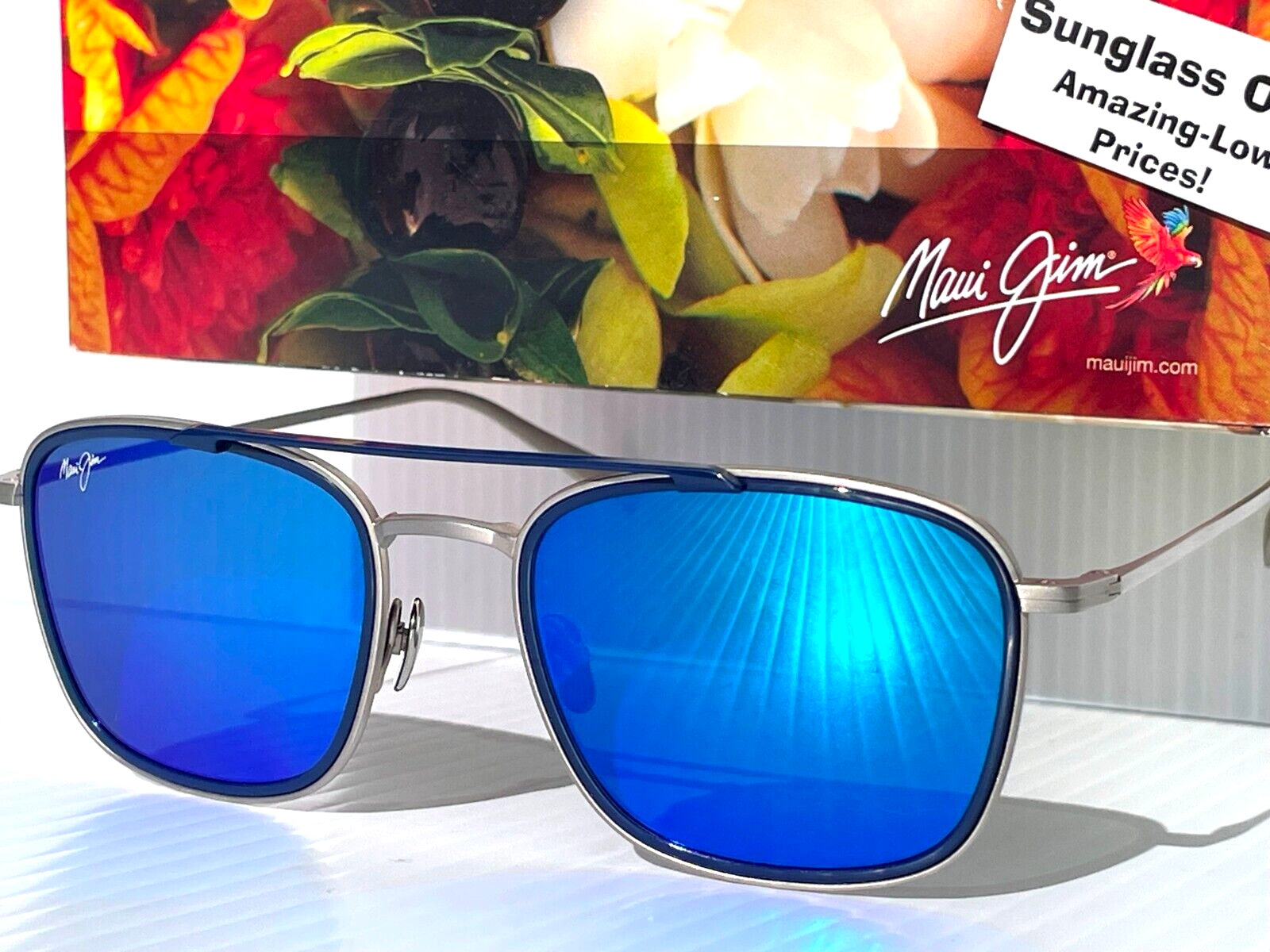Pre-owned Maui Jim Following Seas Silver & Navy Polarized Blue Lens Sunglass B555-17m