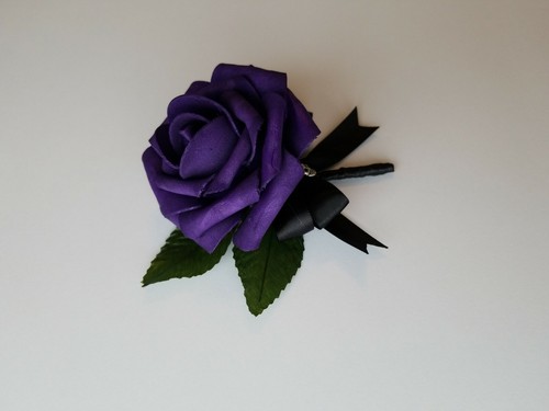 Purple and black Skull Boutonniere, purple skull boutonniere, lapel pin, gothic