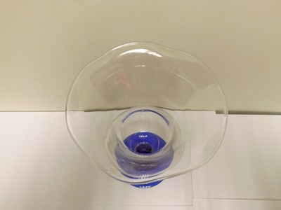 PH MARKED COBALT BLUE AND CLEAR GLASS RUFFLED RIM VASE