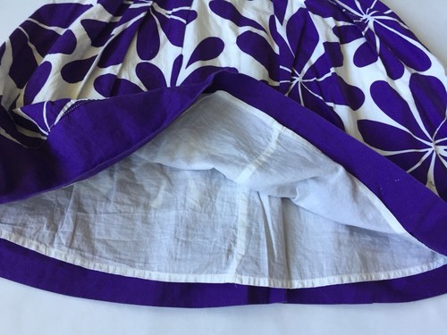 Mini Boden Girls 7-8 Purple White Bold Floral Yellow Ribbon Modest Skirt Lined