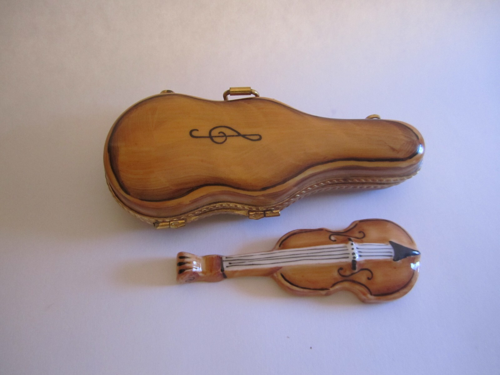 Hand Painted DUBARRY LIMOGES France VIOLIN W/CASE Hinged Trinket Boxの