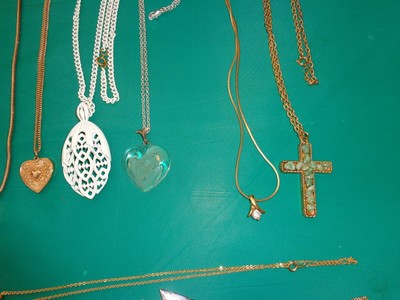 Lot of 15 Gold & Silvertone Pendant Necklaces Rhinestones, & More