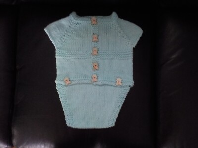 Baby Hand Knitted Adorable Romper with Teddy Bear Buttons 3-6Months NWOT