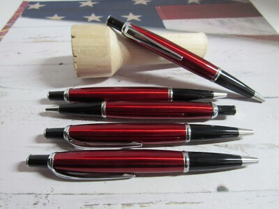 LOT OF 5 TERZETTI MODEL URBANE -RED METAL BALLPOINT PENS-CLICK TOP BLACK TRIM
