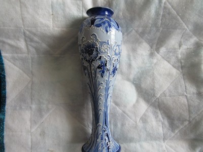 MOORCROFT MACINTYRE FLORIAN WARE VASE CYLINDRICAL FORM LONG STEM MUMS CA 1900