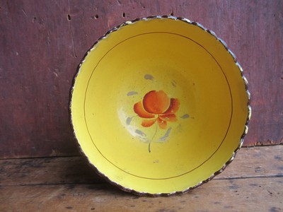 English Staffordshire Canary Yellow Polychrome Brushstroke Decorated Tea Bowl