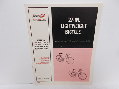 SEARS 27 INCH LIGHTWEIGHT BICYCLE OWNERS MANUAL