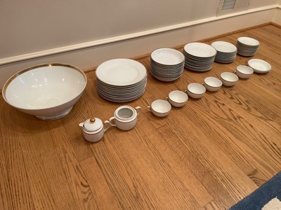 Vintage Noritake china 62 piece set, white with gold trim