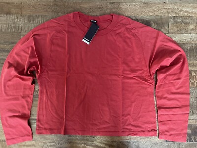 Monrow Cropped Lounge Tee Deep Red Long Sleeve Size L BNWT