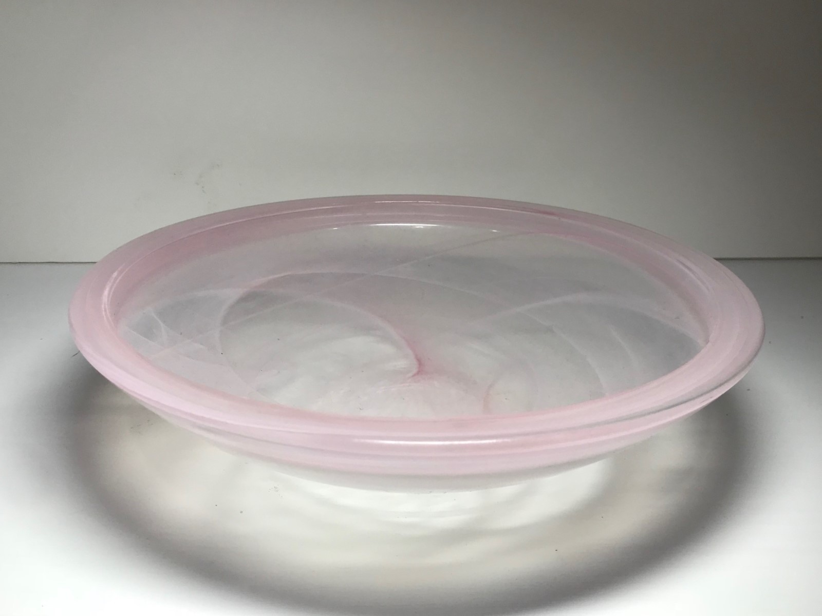 VINTAGE BOWL, NICE LINES PALE PINK WITH SWIRLS IN THE GLASS