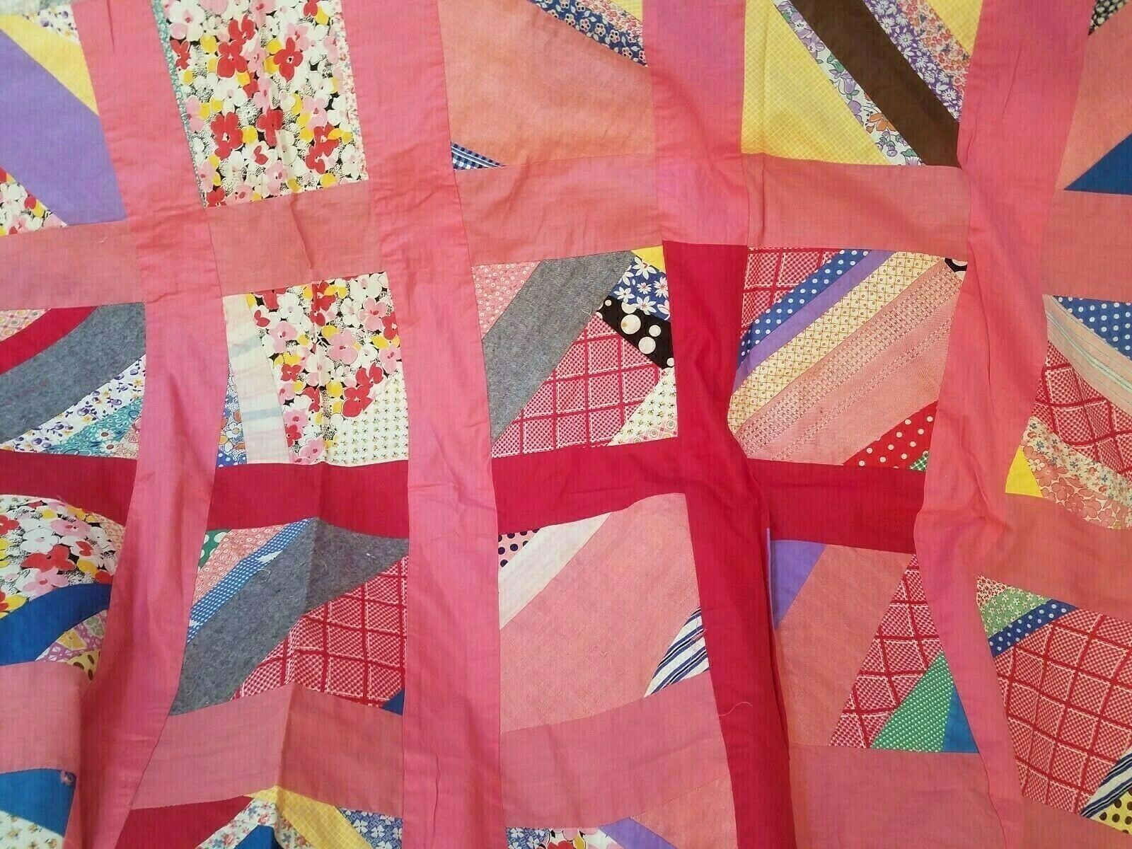 Vintage 1940's 50's PATCH WORK CRAZY QUILT Backed Quilt Top 72 x 64 ~To Finish