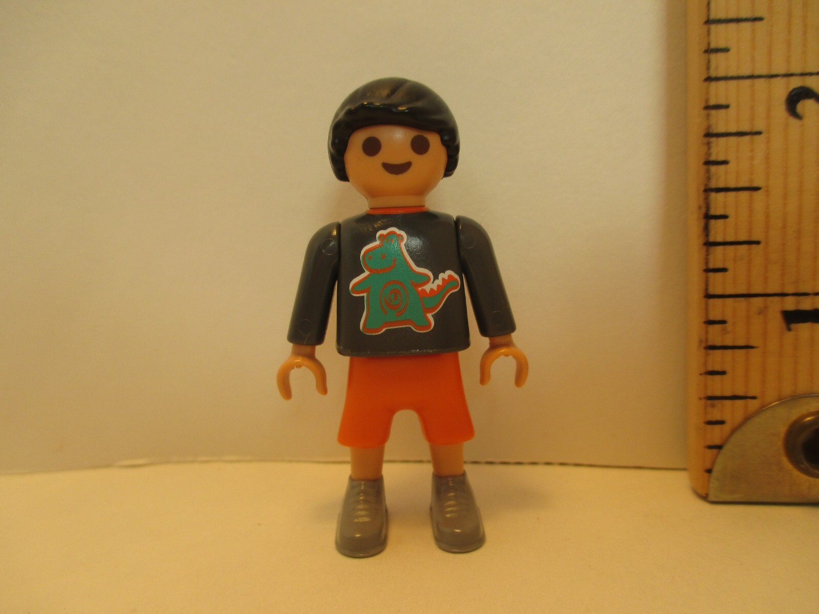Playmobil figure MODERN BOY W/ BLACK HAIR + SHORTS +GRAY