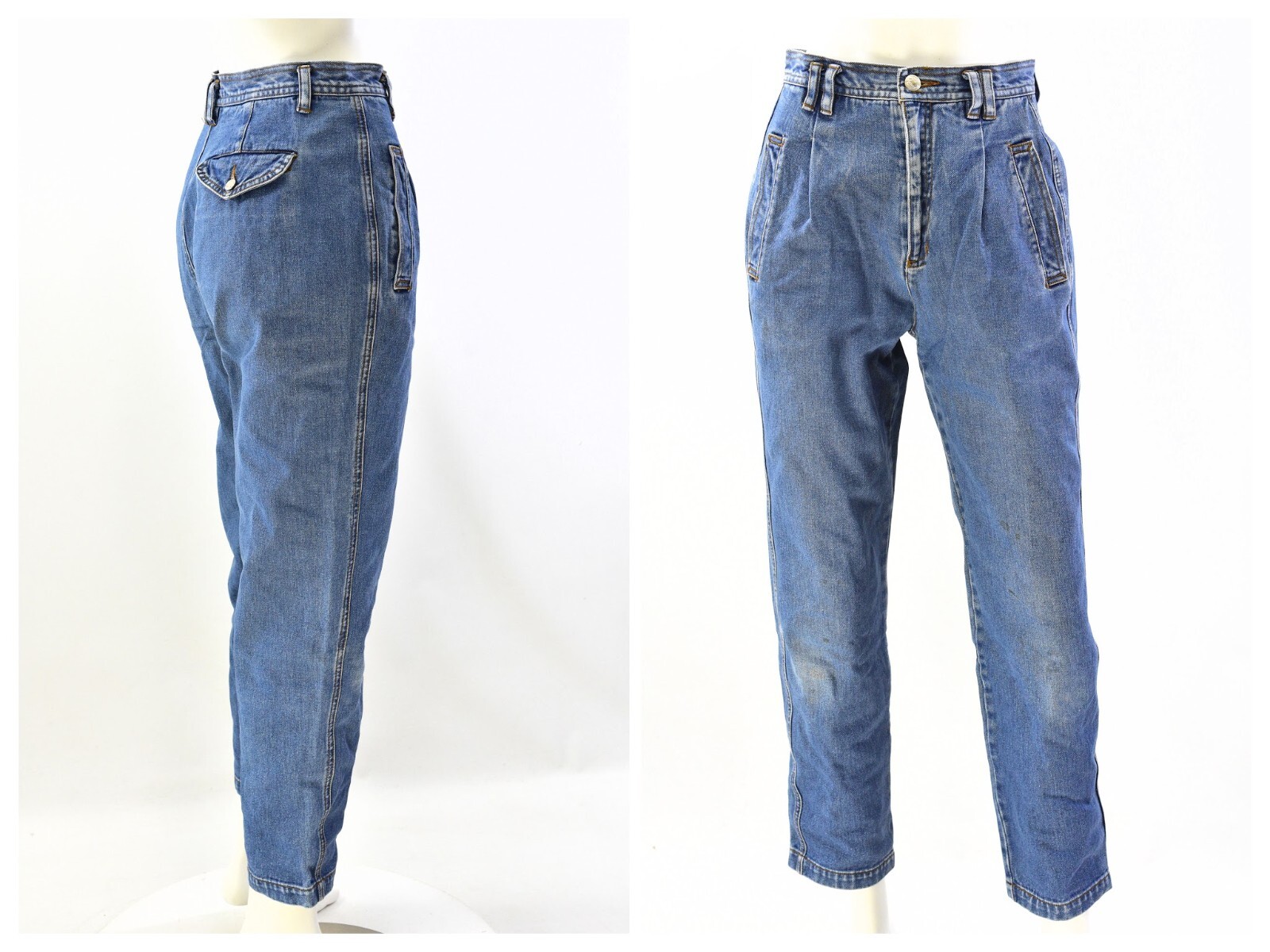 80s Vintage Jeans Dark Stone Wash High Pleated Waist Tapered Leg