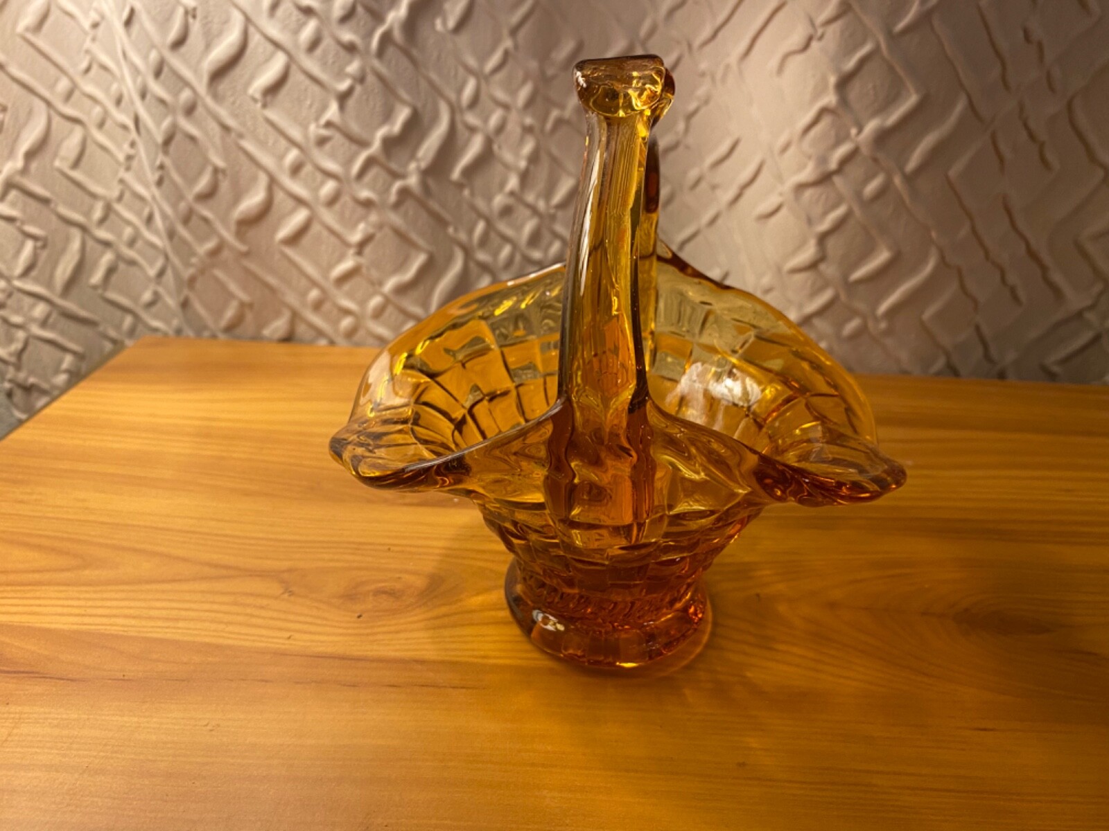 10 Off on Amber Glass Basket 3 Seams Basketweave Split Handle