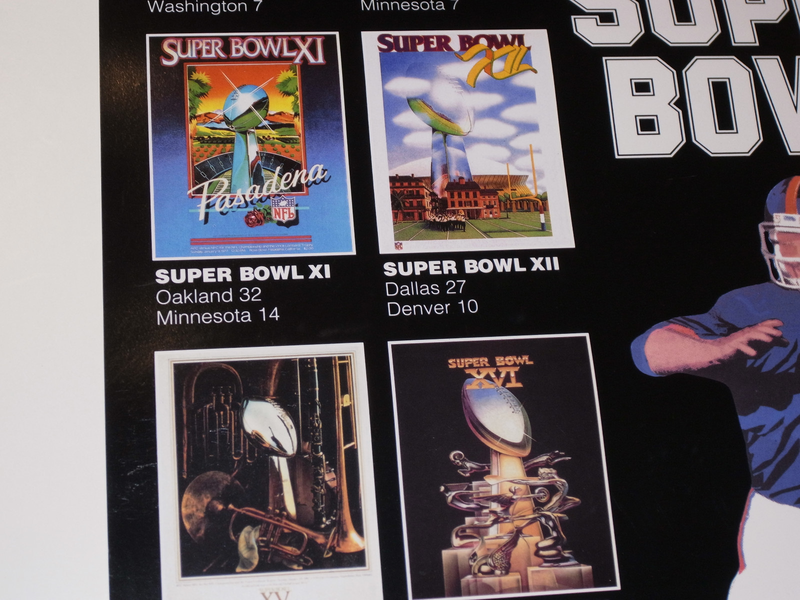 VINTAGE 1991 NFL POSTER! SHOWS ALL SUPER BOWL GAMES SINCE 1967! 17x26" FOOTBALL!