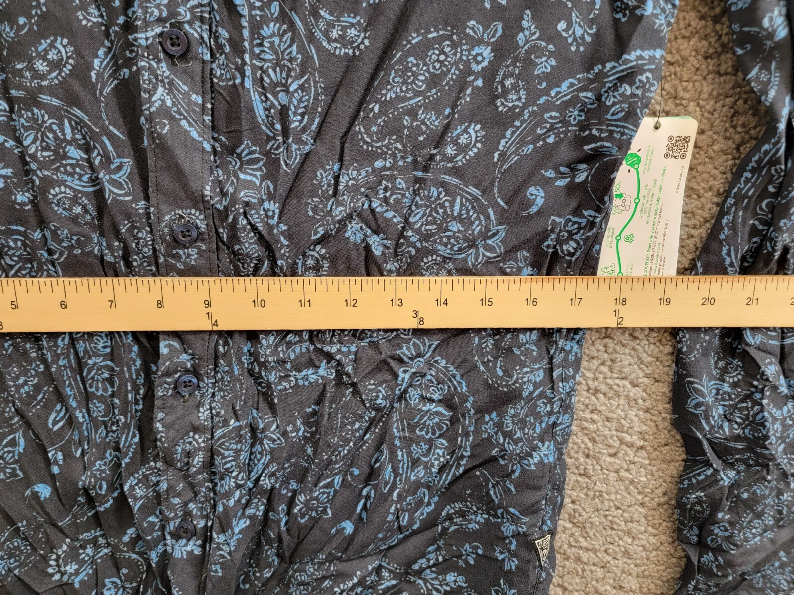 GUESS Paisley Print Long-Sleeve Shirt Men's S Black/Blue Button Front Closure - Picture 7 of 18