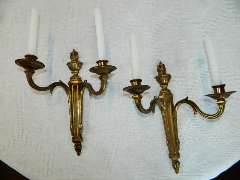 2 Appliques Louis Xvi En Bronze DorÃ© ( Pour Bougies) PossibilitÃ© D'Ã©Lectrifier