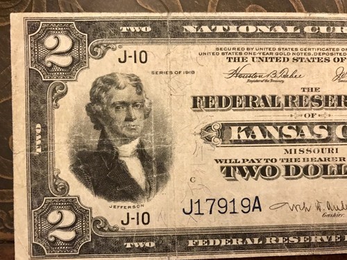 Series Of 1918 $2 US Currency Note