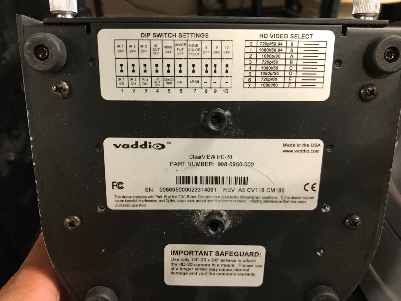 Vaddio 999-6987-000 ClearVIEW HD-20 QCCU System - White