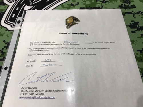 MAX DOMI Worn LONDON KNIGHTS OHL Jersey CHL Memorial Cup Season Montreal Star